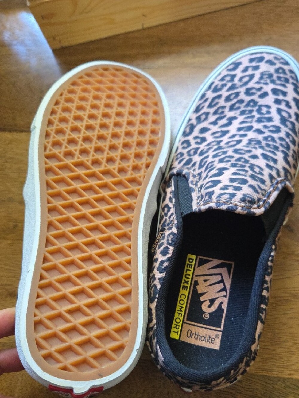 Vans Women's Slip-On Leopard Print Canvas Sneakers - Tan/Black - Picture 3 of 4